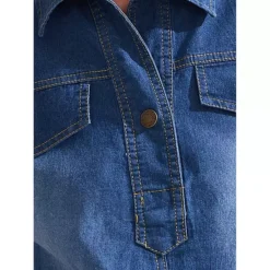 Women's Denim Shirt Dress Casual Short Sleeve V Neck Collared Mini Jean Dresses -Fashion Clothing Store 7604322 ALT3