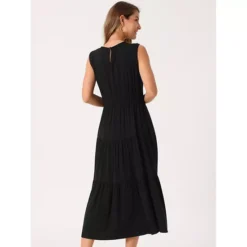 Women's Summer Dresses Sleeveless Crewneck Sundress Tiered Casual Flowy Midi Dress With Pockets -Fashion Clothing Store 7604344 ALT3