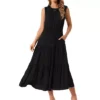 Women's Summer Dresses Sleeveless Crewneck Sundress Tiered Casual Flowy Midi Dress With Pockets