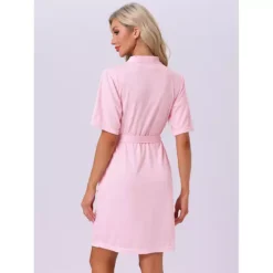 Women's Robe Soft V Neck Short Sleeve Cozy Bath Robe With Pocket Lightweight Loungewear -Fashion Clothing Store 7604369 ALT2