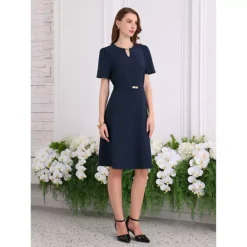 Women's Elegant A-Line Dress Choker V Neck Belted Wear To Work Fit And Flare Dresses 8 Women's Elegant A-Line Dress Choker V Neck Belted Wear To Work Fit And Flare Dresses -Fashion Clothing Store 7604450 ALT2
