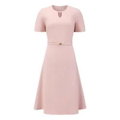 Women's Elegant A-Line Dress Choker V Neck Belted Wear To Work Fit And Flare Dresses 11 Women's Elegant A-Line Dress Choker V Neck Belted Wear To Work Fit And Flare Dresses -Fashion Clothing Store 7604450 Pink 1
