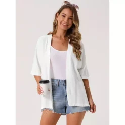 Women's Summer Linen Cardigan Short Sleeve Open Front Loose Cover Ups Lightweight Casual Outfits -Fashion Clothing Store 7604455 ALT2