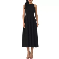 Women's Halter Neck Dresses Sleeveless Formal Cocktail Midi Dress -Fashion Clothing Store 7604466 Black