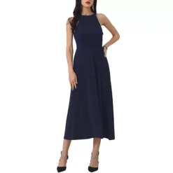 Women's Halter Neck Dresses Sleeveless Formal Cocktail Midi Dress -Fashion Clothing Store 7604466 Dark Blue
