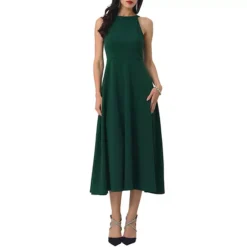 Women's Halter Neck Dresses Sleeveless Formal Cocktail Midi Dress -Fashion Clothing Store 7604466 Dark Green 1