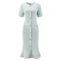 Women's Short Sleeve Mermaid Dress Elegant Work Fishtail Tweed Bodycon Dresses