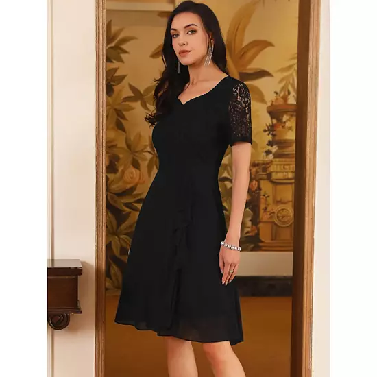 Women's Lace Chiffon Dresses Ruffle Bridesmaid Wedding Cocktail Midi Dress 2 Women's Lace Chiffon Dresses Ruffle Bridesmaid Wedding Cocktail Midi Dress - Image 2