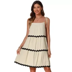 Spaghetti Strap Dress For Women's Summer Sleeveless Contrast Trim A-Line Dresses