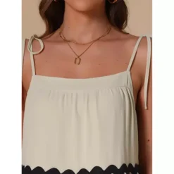 Spaghetti Strap Dress For Women's Summer Sleeveless Contrast Trim A-Line Dresses -Fashion Clothing Store 7604513 ALT3