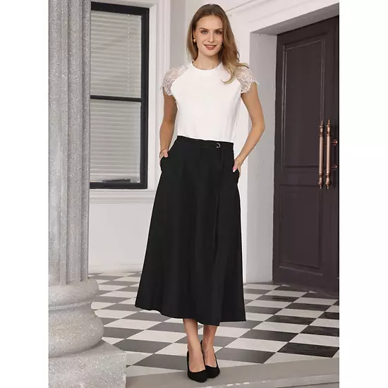 Women's A-Line Skirt With Pockets Elastic High Waist Maxi Skirt 2 Women's A-Line Skirt With Pockets Elastic High Waist Maxi Skirt - Image 2