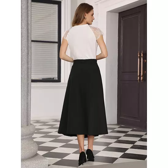 Women's A-Line Skirt With Pockets Elastic High Waist Maxi Skirt 3 Women's A-Line Skirt With Pockets Elastic High Waist Maxi Skirt - Image 3