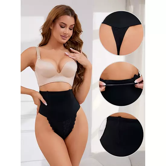 Women's Lace Tummy Control Underwear Thongs High Waist Hi-Cut Control Panties 2 Women's Lace Tummy Control Underwear Thongs High Waist Hi-Cut Control Panties - Image 2