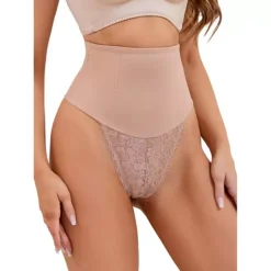 Women's Lace Tummy Control Underwear Thongs High Waist Hi-Cut Control Panties