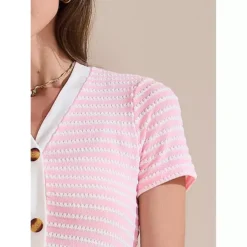 Women's Casual Summer Dress Striped Ribbed Knit Dress Short Sleeve V Neck Midi Dresses -Fashion Clothing Store 7669113 ALT3