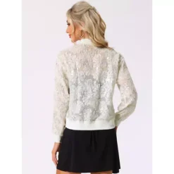 Women's Sequin Jacket Long Sleeve Zipper Sparkly Party Bomber Jacket -Fashion Clothing Store 7672194 ALT2