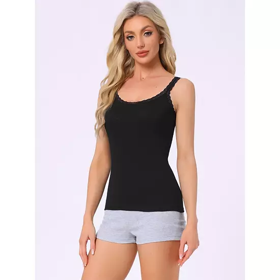 Women's Lace Camisole Tank Tops Cotton Cami Pajamas Top Soft Comfy Undershirt 2 Women's Lace Camisole Tank Tops Cotton Cami Pajamas Top Soft Comfy Undershirt - Image 2