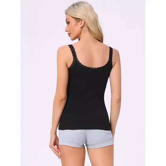 Women's Lace Camisole Tank Tops Cotton Cami Pajamas Top Soft Comfy Undershirt 3 Women's Lace Camisole Tank Tops Cotton Cami Pajamas Top Soft Comfy Undershirt - Image 3
