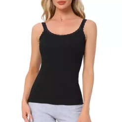 Women's Lace Camisole Tank Tops Cotton Cami Pajamas Top Soft Comfy Undershirt 15 Women's Lace Camisole Tank Tops Cotton Cami Pajamas Top Soft Comfy Undershirt -Fashion Clothing Store 7681292 Black