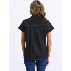 Women's Denim Shirt Short Sleeve Button Down Classic Jean Shirt Tops -Fashion Clothing Store 7681304 ALT2