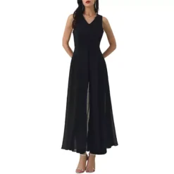 Women's Wide Leg Jumpsuits Chiffon V Neck Cocktail Sleeveless Jumpsuit