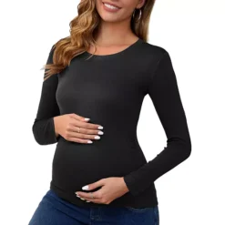 Women's Maternity Ruched Tops Long Sleeve Shirts Casual Blouses Basic T-Shirt Clothing -Fashion Clothing Store 7690894 Black 1