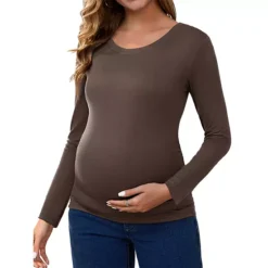 Women's Maternity Ruched Tops Long Sleeve Shirts Casual Blouses Basic T-Shirt Clothing -Fashion Clothing Store 7690894 Coffee