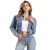 Casual Denim Jacket For Women's Zip Up Long Sleeves Pockets Crop Jean Jacket