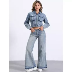 Casual Denim Jacket For Women's Zip Up Long Sleeves Pockets Crop Jean Jacket -Fashion Clothing Store 7692985 ALT2