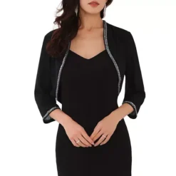 Women's Evening Shurg Sequin Beaded Open Front Cocktail Formal Bolero