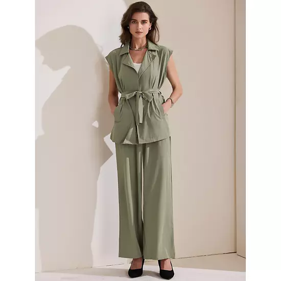 Women's Summer 2 Piece Outfits Cap Sleeve Work Casual Wide Leg Pant Sets 2 Women's Summer 2 Piece Outfits Cap Sleeve Work Casual Wide Leg Pant Sets - Image 2