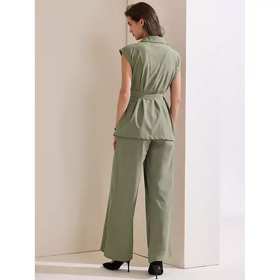 Women's Summer 2 Piece Outfits Cap Sleeve Work Casual Wide Leg Pant Sets 4 Women's Summer 2 Piece Outfits Cap Sleeve Work Casual Wide Leg Pant Sets - Image 4