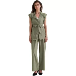 Women's Summer 2 Piece Outfits Cap Sleeve Work Casual Wide Leg Pant Sets 12 Women's Summer 2 Piece Outfits Cap Sleeve Work Casual Wide Leg Pant Sets -Fashion Clothing Store 7696697 Army Green 1