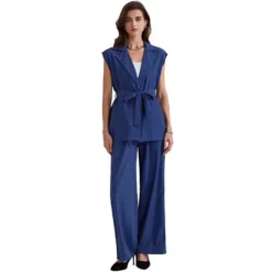 Women's Summer 2 Piece Outfits Cap Sleeve Work Casual Wide Leg Pant Sets 13 Women's Summer 2 Piece Outfits Cap Sleeve Work Casual Wide Leg Pant Sets -Fashion Clothing Store 7696697 Navy Blue