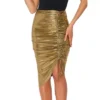 Ruched Skirt For Women's High Waisted Party Cocktail Club Bodycon Midi Skirts