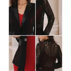 Women's Floral Lace Blazer Mesh Lapel Collar One Button Dressy Casual Blazers -Fashion Clothing Store 7696714 ALT3