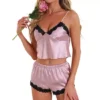 Women's Lounge Set Lace Sleeveless Pajama Set Cami And Shorts Set Removable Chest Cushion Pj Set