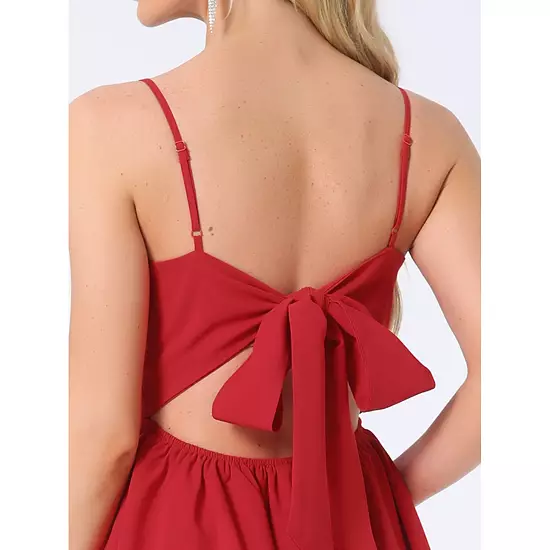 Spaghetti Straps Dress For Women's Backless Bow Tiered Ruffle A-Line Mini Party Dresses 4 Spaghetti Straps Dress For Women's Backless Bow Tiered Ruffle A-Line Mini Party Dresses - Image 4