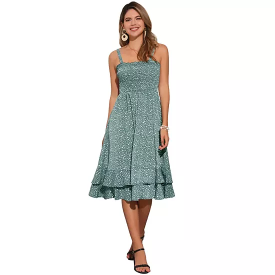 Floral Dress For Women's Casual Spaghetti Strap Ruffled Midi Dress 1 Floral Dress For Women's Casual Spaghetti Strap Ruffled Midi Dress