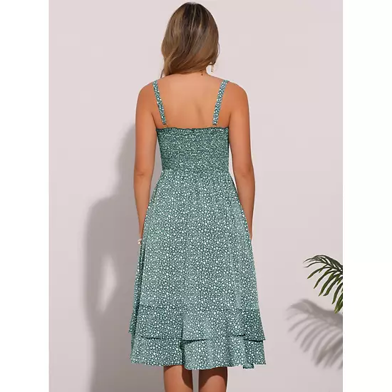 Floral Dress For Women's Casual Spaghetti Strap Ruffled Midi Dress 2 Floral Dress For Women's Casual Spaghetti Strap Ruffled Midi Dress - Image 2