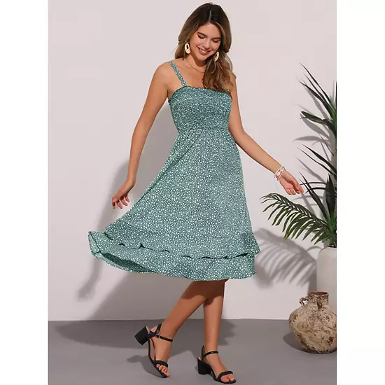 Floral Dress For Women's Casual Spaghetti Strap Ruffled Midi Dress 3 Floral Dress For Women's Casual Spaghetti Strap Ruffled Midi Dress - Image 3