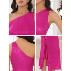 Women's One Shoulder Dress Sparkly Ruched Ruffle Bodycon Cocktail Dress -Fashion Clothing Store 7696760 ALT3