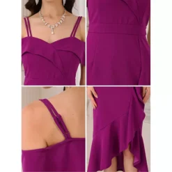 Women's Party Ruffle Dresses Spaghetti Strap Wedding Guest Cocktail Midi Dress -Fashion Clothing Store 7696779 ALT3