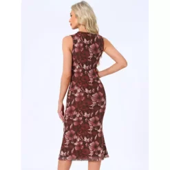 Mesh Floral Dress For Women's Sleeveless Crew Neck Cocktail Party Midi Dresses -Fashion Clothing Store 7696792 ALT2