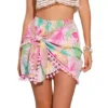 Tropical Floral Skirt For Women's Tie Side Knot Tassel Split Beach Hawaiian Mini Skirt