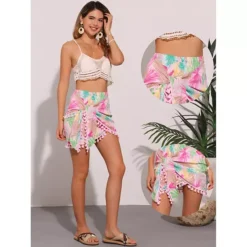 Tropical Floral Skirt For Women's Tie Side Knot Tassel Split Beach Hawaiian Mini Skirt -Fashion Clothing Store 7696869 ALT