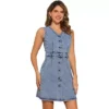 Sleeveless Denim Dresses For Women's Button Down V Neck Pockets Work Office Casual Midi Dress