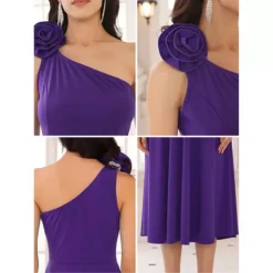 Women's One Shoulder Dresses Sleeveless Elegant Bow Cocktail Midi Dress -Fashion Clothing Store 7696876 ALT3