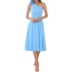 Women's One Shoulder Dresses Sleeveless Elegant Bow Cocktail Midi Dress -Fashion Clothing Store 7696876 Light Blue