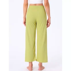 Women's Wide Leg High Waist Pull On Ribbed Knit Casual Drawstring Palazzo Trousers Cropped Pants -Fashion Clothing Store 7700086 ALT2